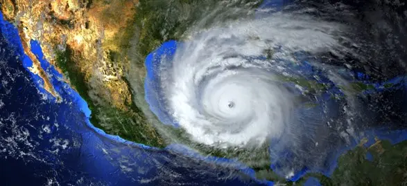 Satellite view of a hurricane approaching the Gulf Coast